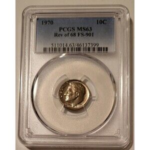 1970 Roosevelt Dime Reverse of 1968 Variety FS-901 MS63 PCGS
